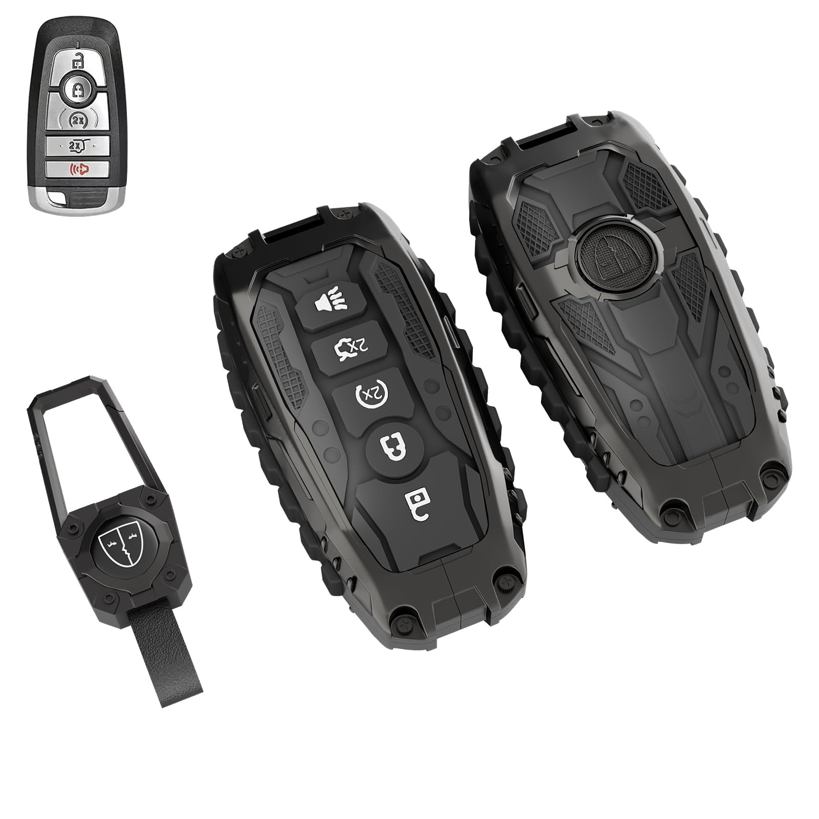 for Ford Key Fob Cover, for Explorer Bronco Escape Edge Expedition Mustang F150 Fusion Ranger Lincoln Premium Metal and Silica Gel Full Protection Key Case Remote Key Holder