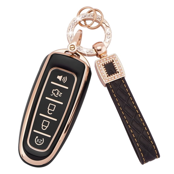 for Ford Key Fob Cover with Keychain Lanyard, 5 Buttons Soft TPU Keys Shells White Key Fob Cover Compatible with Ford Edge Focus Flex Explorer Taurus Lincoln MKS MKT MKX Keychain