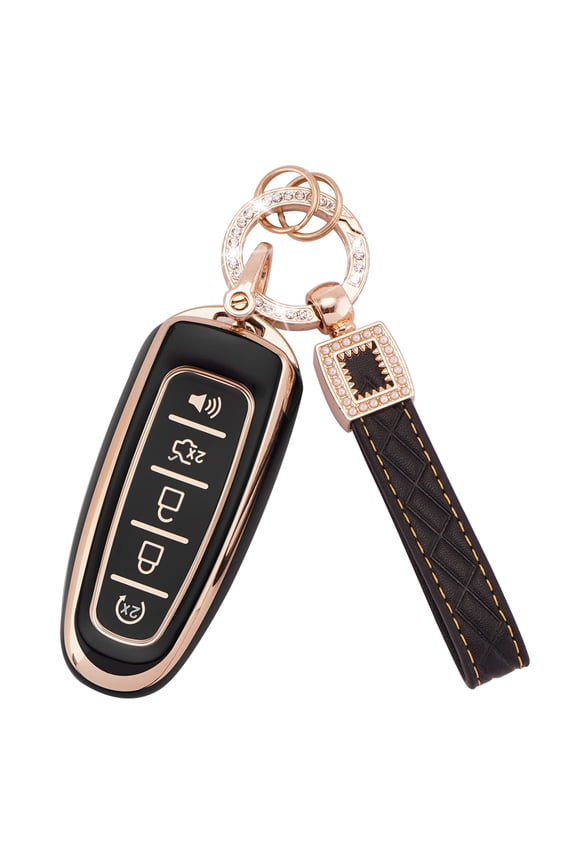 for Ford Key Fob Cover with Keychain Lanyard, 5 Buttons Soft TPU Keys Shells White Key Fob Cover Compatible with Ford Edge Focus Flex Explorer Taurus Lincoln MKS MKT MKX Keychain