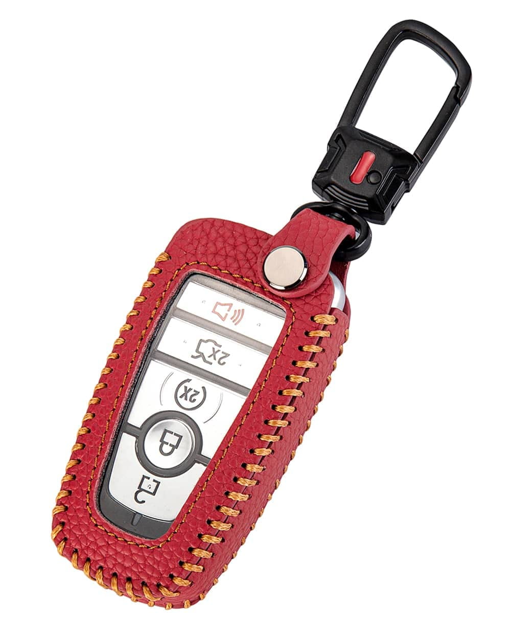 for Ford Key Fob Cover with Keychain, Leather Keyless Entry Car Smart Key Case Protector Holder Compatible with 2017-2024 Bronco Escape Mustang Explorer F150 F250 F350 Fusion Edge