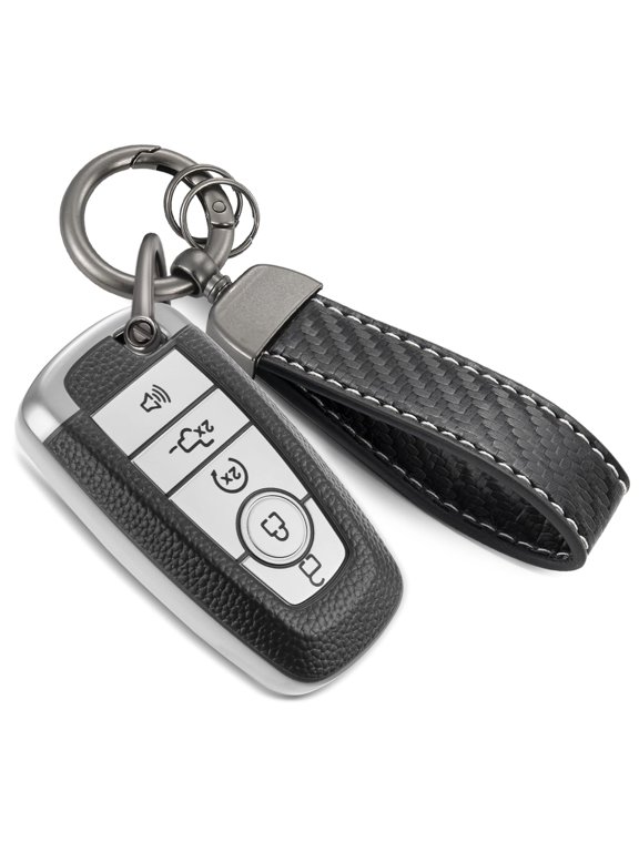 for Ford Key Fob Cover with Upgraded Anti-lost Luxury Keychains, Fashionable Matte Metallic Silver Soft Case for Fusion Mustang F150-350 Edge Explorer Lincoln