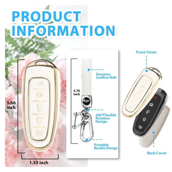 for Ford Key fob Cover,360 TPU Car Key Case Protector with Keychain Compatible with Ford C-Max Edge Escape Expedition Explorer Flex Focus Taurus Lincoln MKS MKT MKX Navigator Accessories