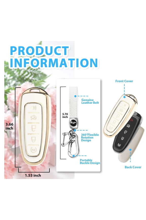 for Ford Key fob Cover,360 TPU Car Key Case Protector with Keychain Compatible with Ford C-Max Edge Escape Expedition Explorer Flex Focus Taurus Lincoln MKS MKT MKX Navigator Accessories