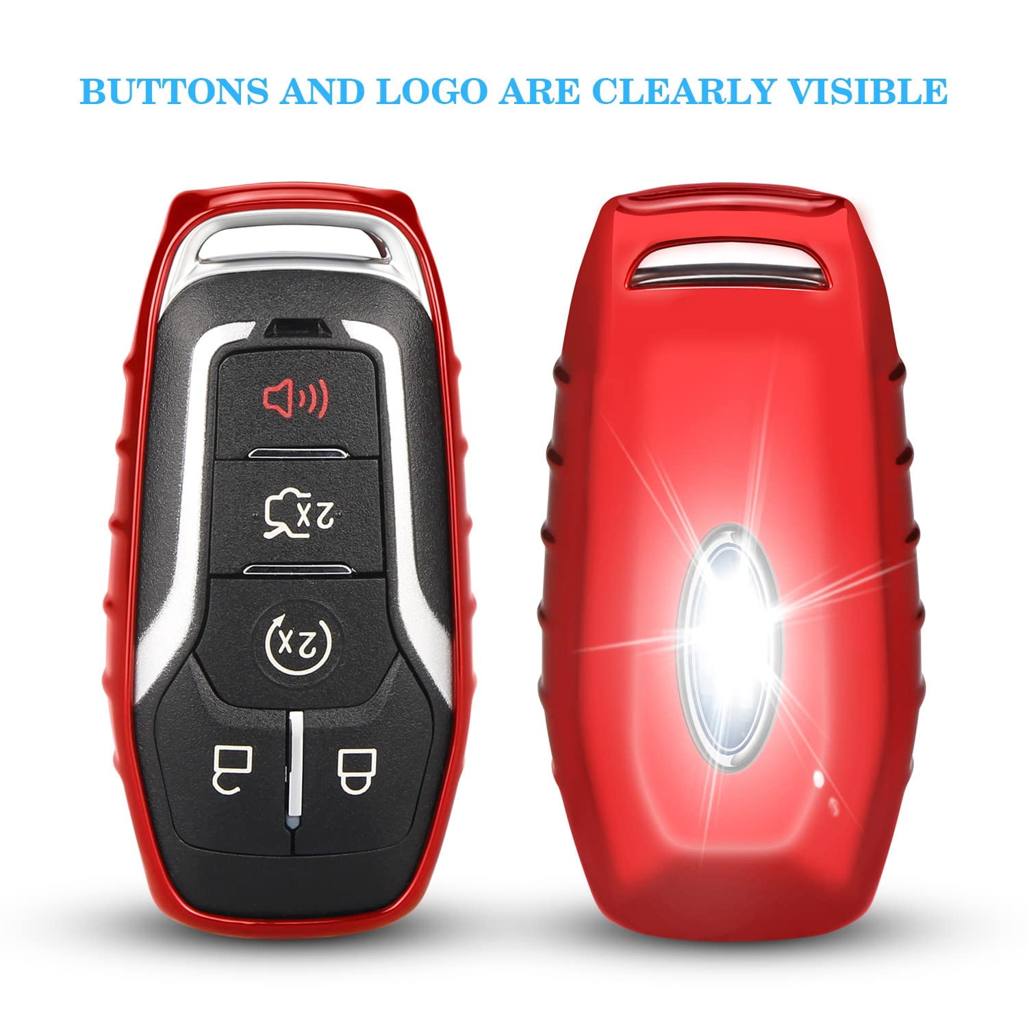 for Ford Key fob Cover,TPU Car Key Case Protector with Keychain Compatible with Ford Fusion F-150 Edge Explorer Mustang Lincoln MKZ MKC 2/3/4/5 Buttons Smart Key