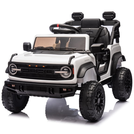 Licensed Ford Bronco Raptor 12v Kids Ride on Car, COCLUB Toddler Electric Car with Remote Control, Rear Wheels Suspension, Led Lights, Safety Belt, Ride on Toys for Kids 4-8, White