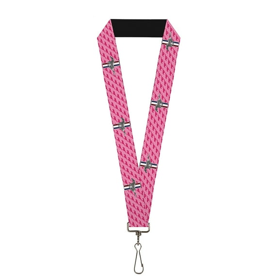Ford Lanyard, Ford Mustang Bars Text Pink Logo Repeat, Elastic