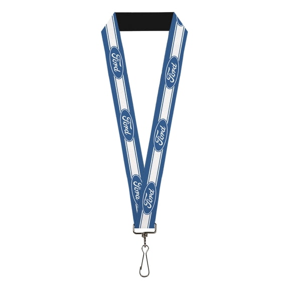Ford Lanyard, Ford Oval 5 Stripe Blue White, Elastic