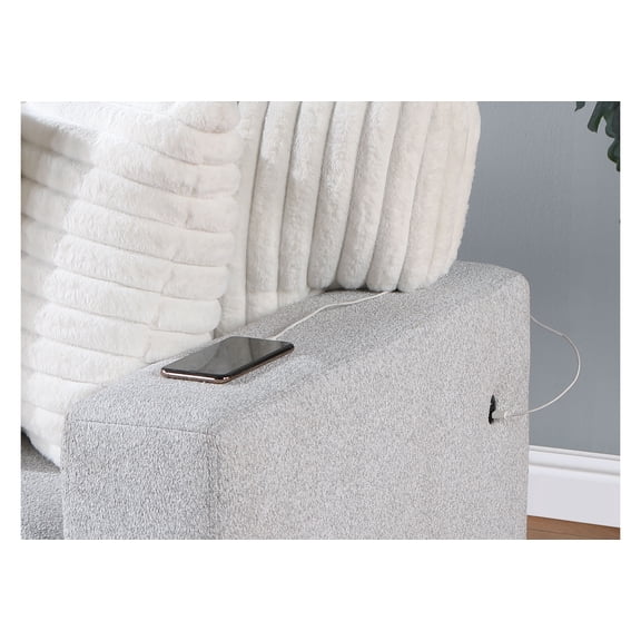 Ford Light Grey/White Reversible Pull-Out Sofa Bed - 3-Seater Fabric Couch with Plush Cushioning & Flip-Down Console with Cup Holders for Living Room