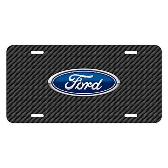 Ford Logo Black Carbon Fiber Look Graphic Special Aluminum Metal License Plate