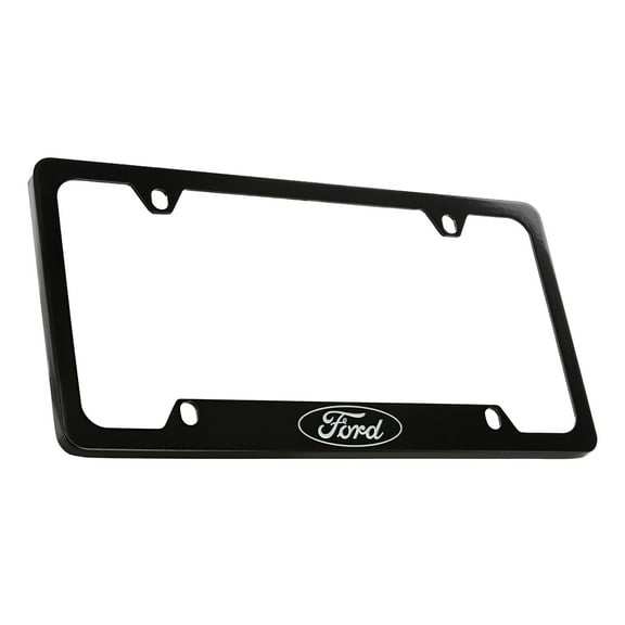 Ford Logo Black Coated Metal Bottom Engraved License Plate Frame Holder