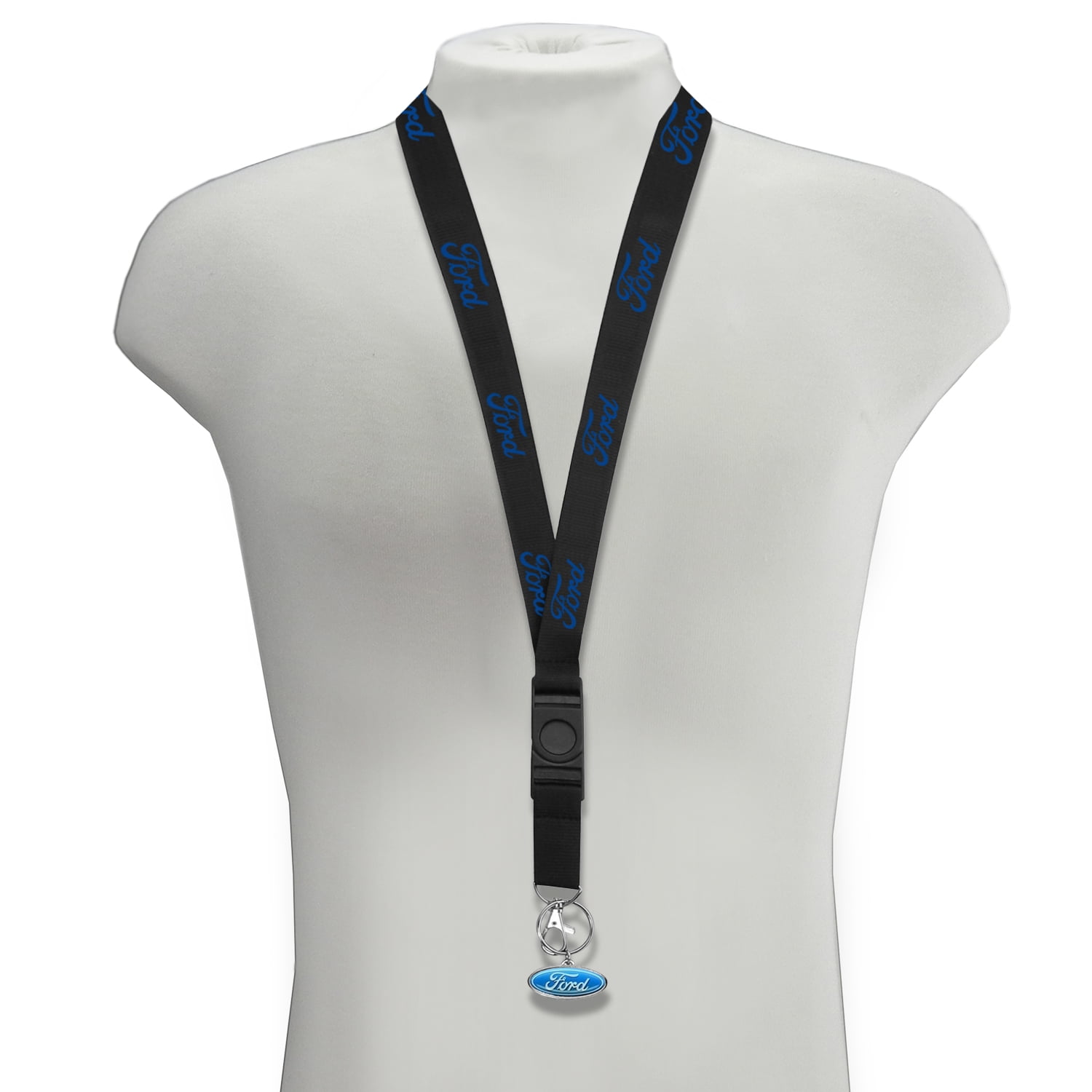 Ford Logo Black Strap ID Holder Lanyard with 3D Ford Metal Key Chain Charm