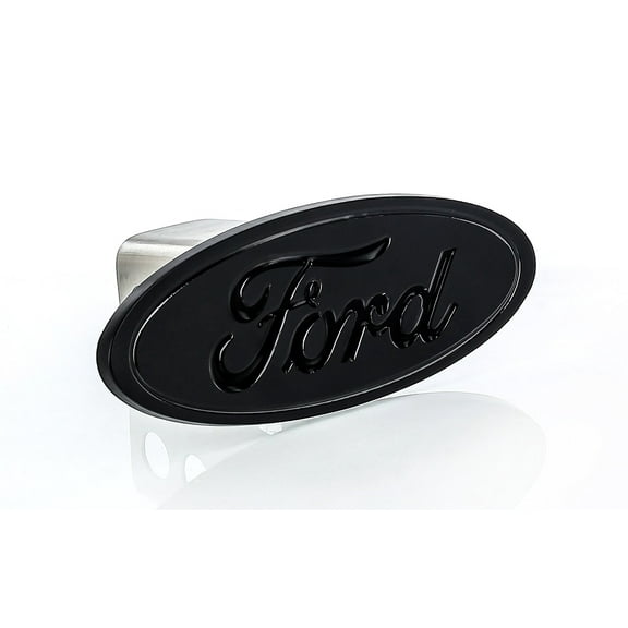 Ford Logo Black on Black Oval Metal Trailer Hitch Cover Plug (2 inch post)