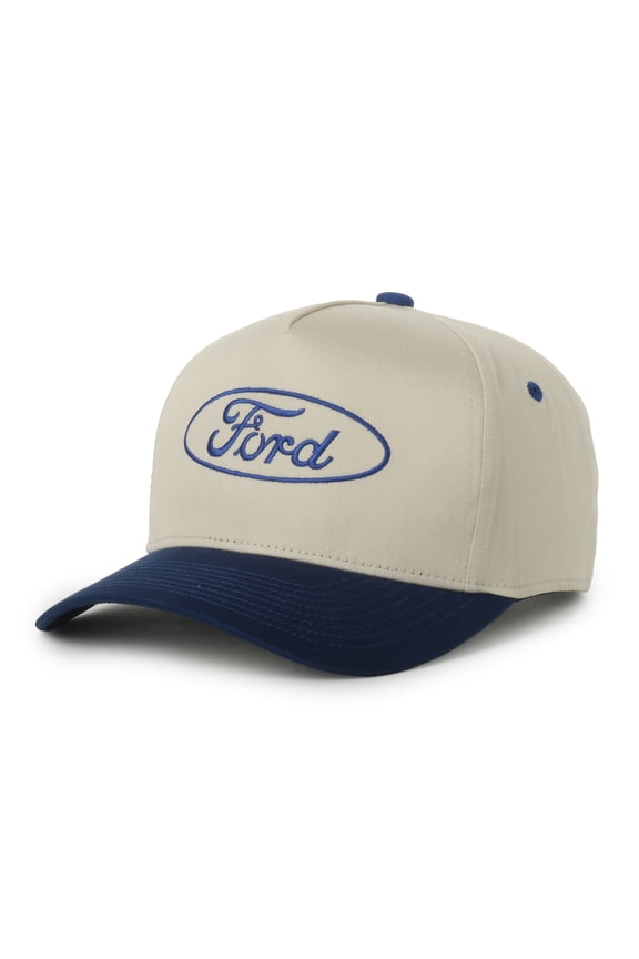 Logo Structured Trucker Hat, Putty & Royal Blue, Adjustable Snapback