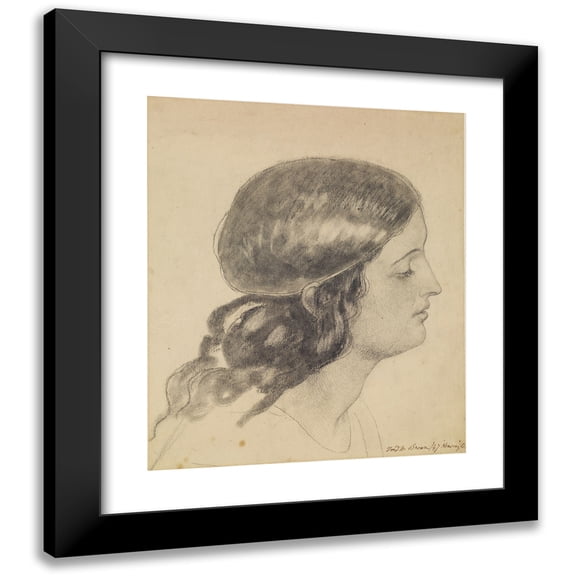 Ford Madox Brown 12x14 Black Modern Framed Museum Art Print Titled - Oure Ladye of Saturday Night - Study of Head of Angel Holding Bowl of Water