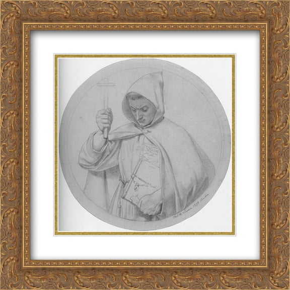 Ford Madox Brown 2x Matted 20x20 Gold Ornate Framed Art Print 'Study of a Monk, representing Catholic Faith'