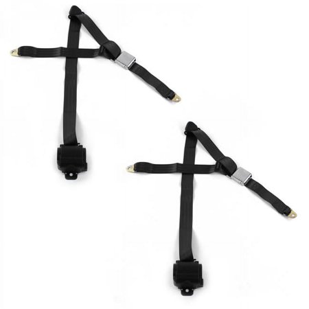 Ford Maverick 1971-1977 Airplane 3 Point Black Retractable Bucket Seat Belt Kit - 2 Belts