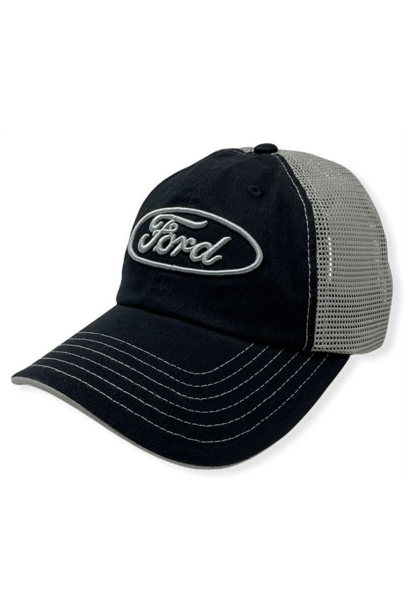 Men's Official Licensed Embroidered Logo Vintage Wash Mesh Trucker Hat Cap (Black/Grey)
