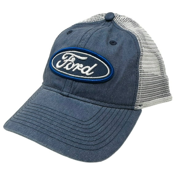 Ford Men's Officially Licensed Embroidered Blue Vintage Wash Trucker Hat Cap