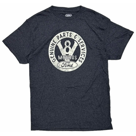 Ford Men's Officially Licensed Retro V8 Motors Distressed Print Tee T-Shirt (X-Large, Heather Black)