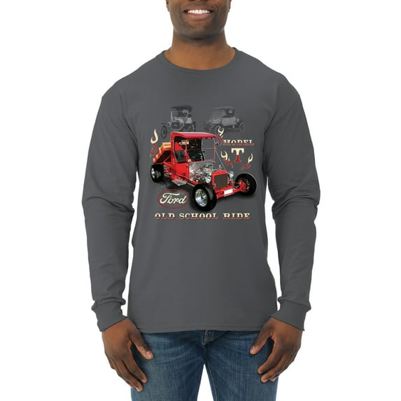 Ford Model T Roadster 1923 Old School Ride Classic Vintage | Mens Cars and Trucks Long Sleeve T-Shirt, Charcoal, Large