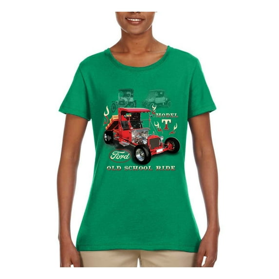 Ford Model T Roadster 1923 Old School Ride Classic Vintage | Womens Cars and Trucks Graphic T-Shirt, Kelly, Medium