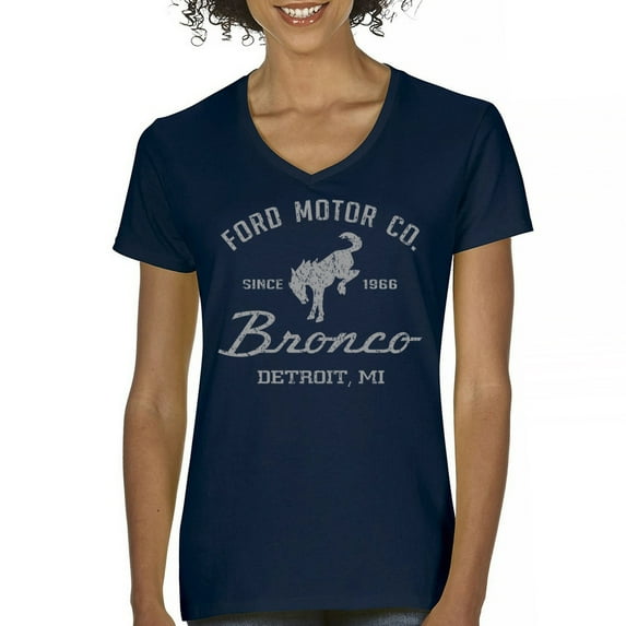 Ford Motor Co Bronco Detroit MI Women's V-Neck T-shirt Vintage Truck Since 1966 4x4 Off Road Adventure Classic Car Fan Tee