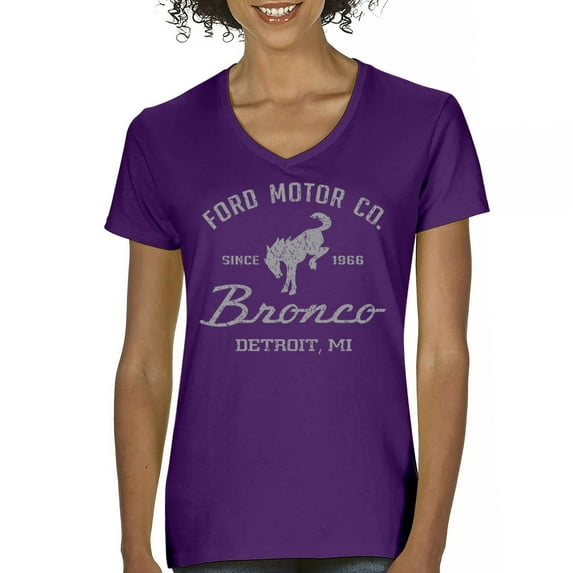 Ford Motor Co Bronco Detroit MI Women's V-Neck T-shirt Vintage Truck Since 1966 4x4 Off Road Adventure Classic Car Fan Tee