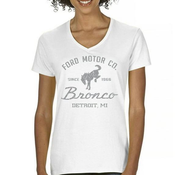 Ford Motor Co Bronco Detroit MI Women's V-Neck T-shirt Vintage Truck Since 1966 4x4 Off Road Adventure Classic Car Fan Tee