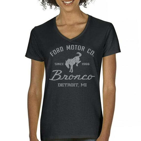 Ford Motor Co Bronco Detroit MI Women's V-Neck T-shirt Vintage Truck Since 1966 4x4 Off Road Adventure Classic Car Fan Tee