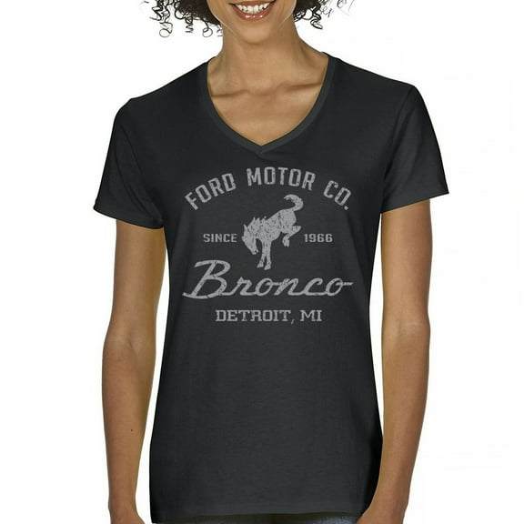 Ford Motor Co Bronco Detroit MI Women's V-Neck T-shirt Vintage Truck Since 1966 4x4 Off Road Adventure Classic Car Fan Tee