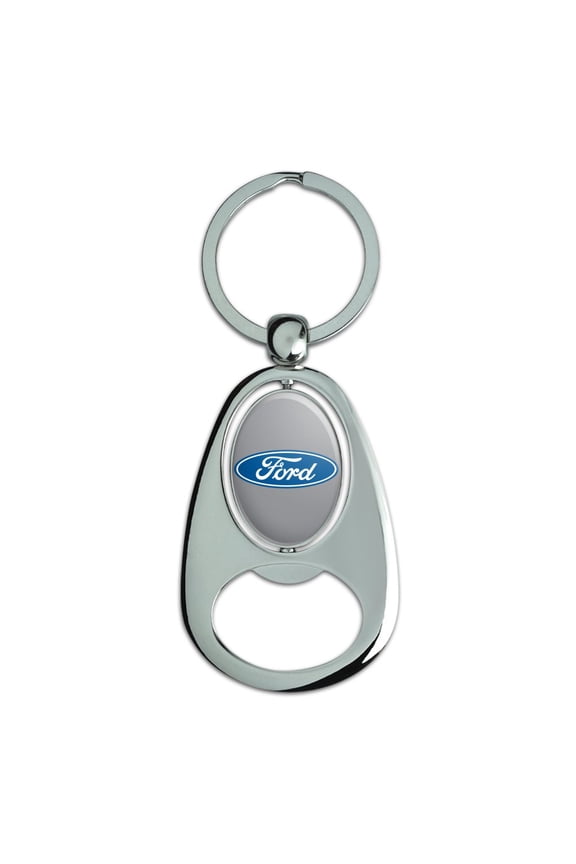 Motor Company Blue Oval Logo Keychain Chrome Metal Spinning Oval Bottle Opener