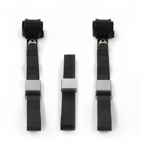 Ford Mustang 1964-1966 Airplane 2 Point Black Retractable Bench Seat Belt Kit - 3 Belts