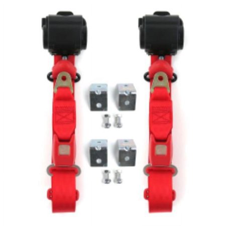 Ford Mustang 1964-1966 Standard 3 Point Red Retractable Bucket Seat Belt Kit with Bracketry - 2 Belts