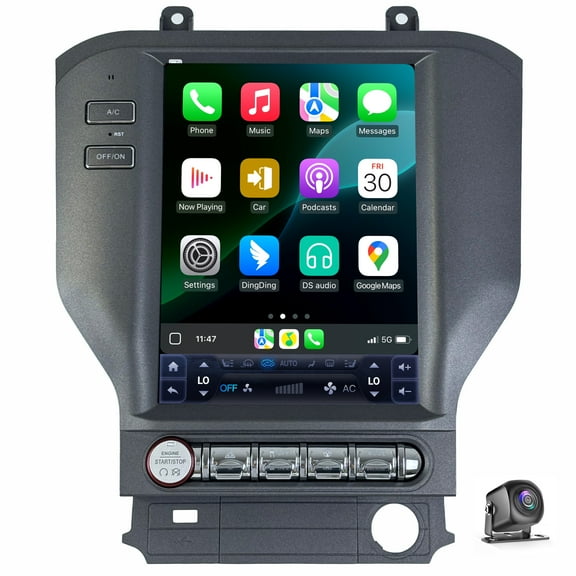 For Ford Mustang 2015-2023 Car Radio Stereo GPS Navigation Wireless Android Auto CarPlay Vertical Screen Tesla Style with DSP 8 Core Android 14 ,Keep SWC and Factory Camera
