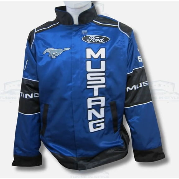 Ford Mustang 5.0 Blue Automotive Racing Windbreaker Jacket Official Licensed