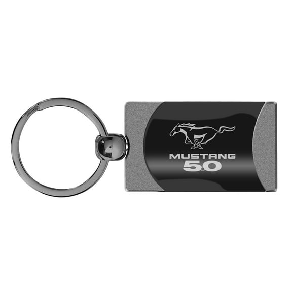 Ford Mustang 5.0 Two-Tone Rectangular Key Chain (Gun Metal)