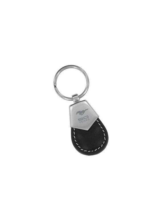 Mustang 50th Anniversary Black Leather & Silver Metal Rectangular Key Chain Keychain Fob