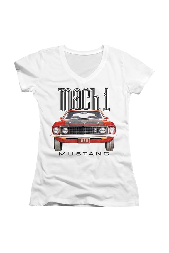 Ford Mustang 69 Mach 1 Junior Women's V-Neck T-Shirt White
