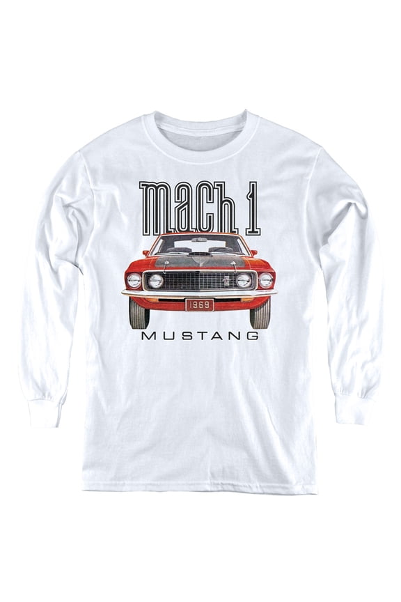 Ford Mustang 69 Mach 1 Youth Long Sleeve T-Shirt White