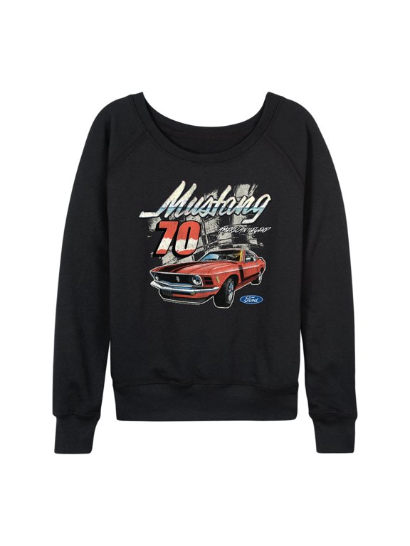 - Mustang 70 Women's Lightweight French Terry Wide Neck Long Sleeve Graphic Shirt