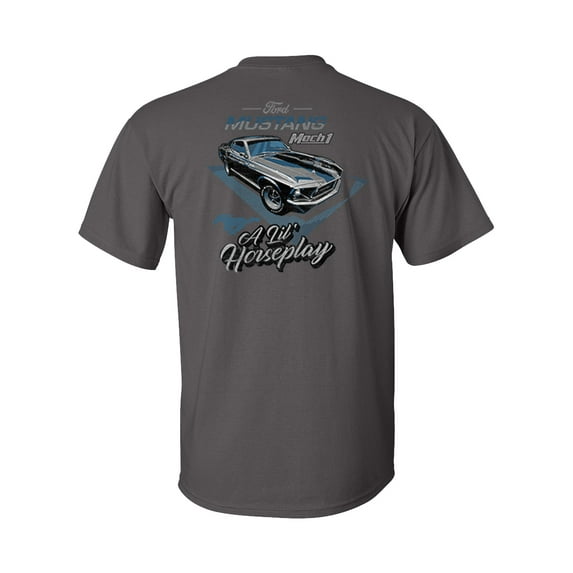 Ford Mustang A Lil' Horseplay Mach 1 Car Adult Unisex Short Sleeve T-shirt, Charcoal- Small