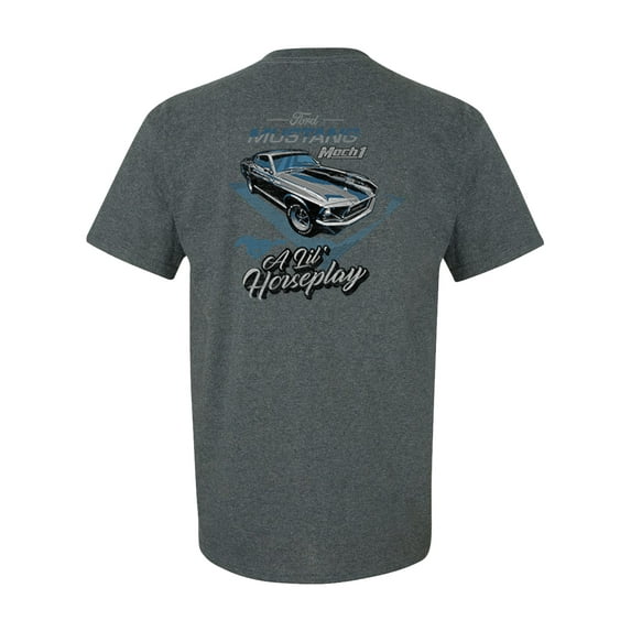 Ford Mustang A Lil' Horseplay Mach 1 Car Adult Unisex Short Sleeve T-shirt, Dark Heather Grey- Medium