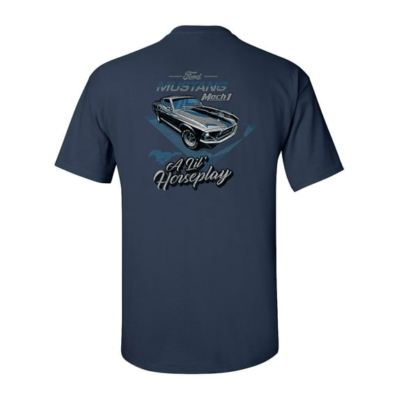 Ford Mustang A Lil' Horseplay Mach 1 Car Adult Unisex Short Sleeve T-shirt, Navy- 2XL