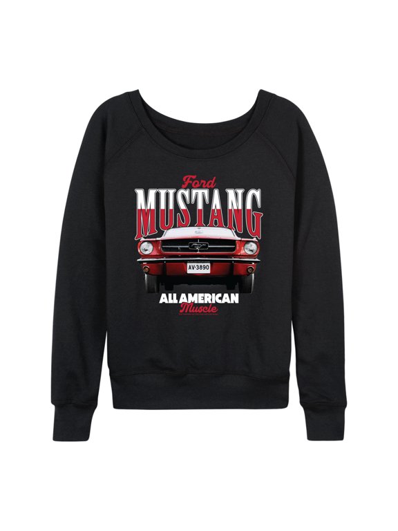 - Mustang All American Muscle Women's Lightweight French Terry Wide Neck Long Sleeve Graphic Shirt