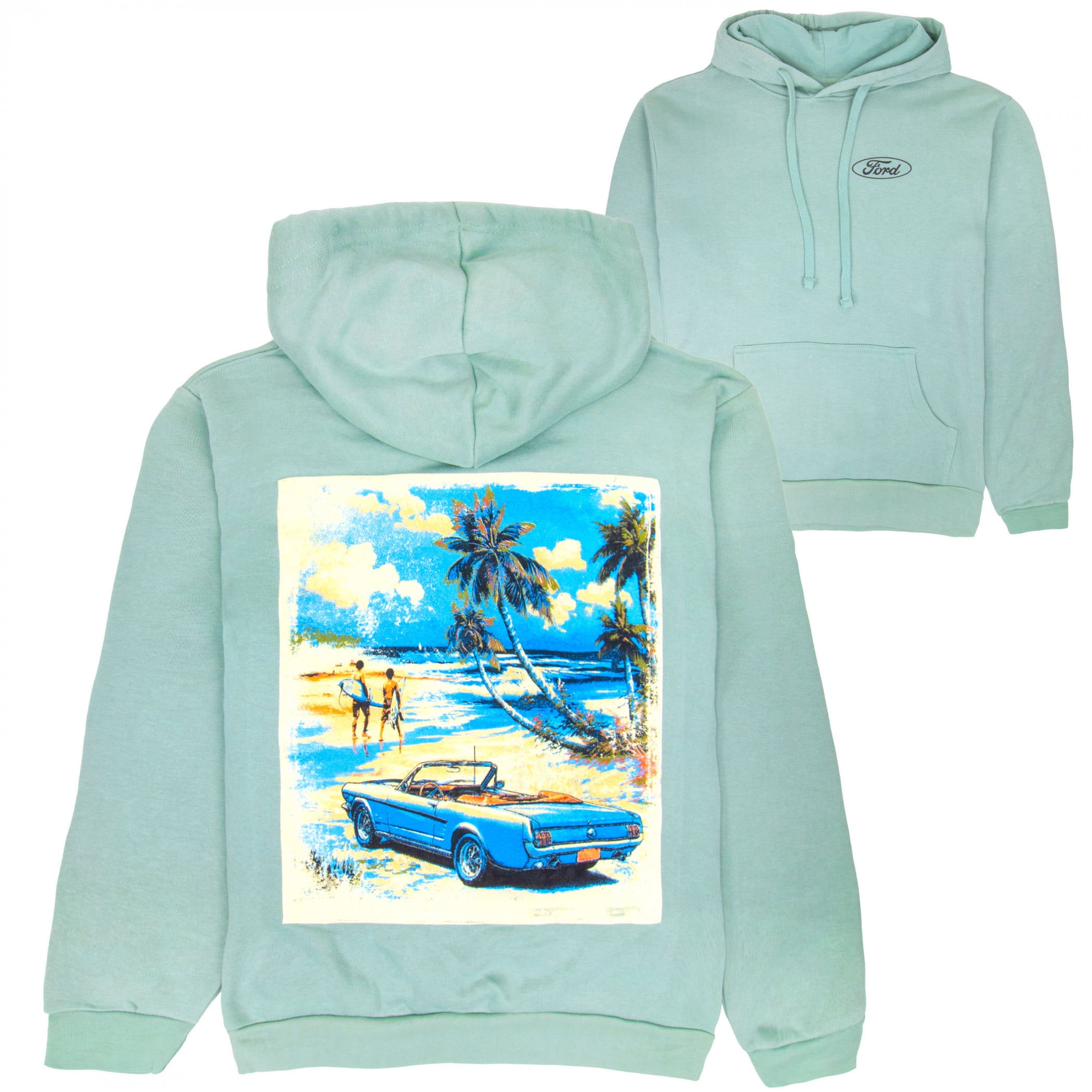 Ford Mustang Beach Trip Front and Back Print Pull-Over Hoodie-XLarge