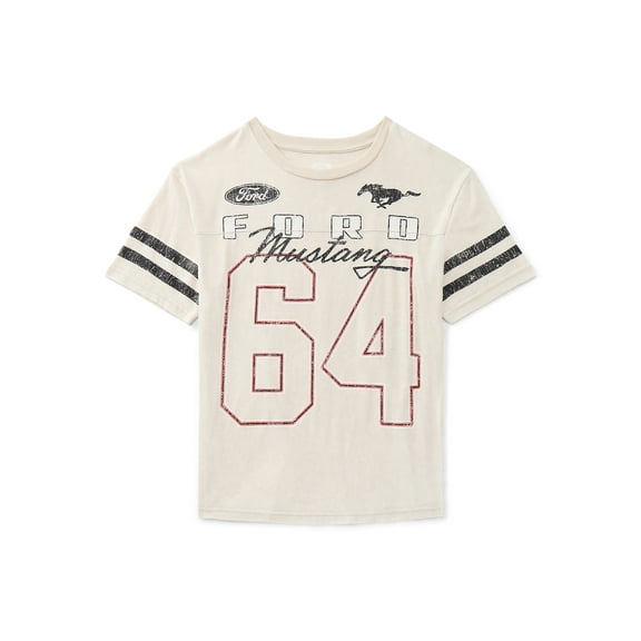 Ford Mustang Boys Mineral Washed Graphic Football Tee with Short Sleeves, Sizes 4-18
