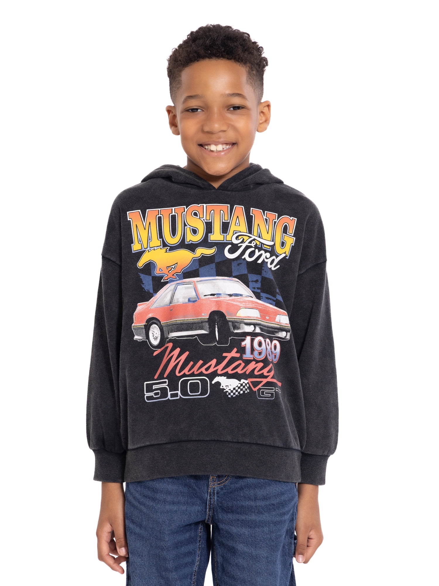 Ford Mustang Boys' Graphic Mineral Wash Hoodie Sweatshirt with Long Sleeves, Sizes 4-18