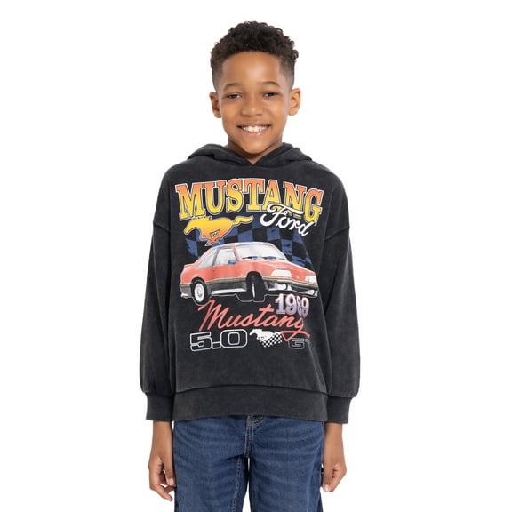 Ford Mustang Boys' Graphic Mineral Wash Hoodie Sweatshirt with Long Sleeves, Sizes 4-18