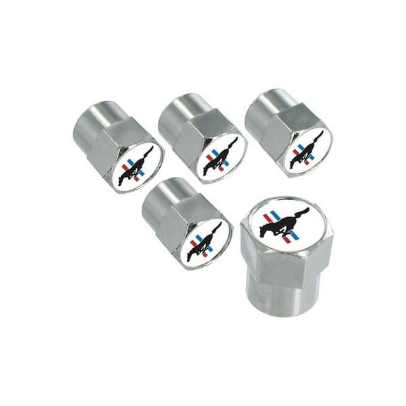 Ford Mustang Chrome Valve Cap Covers With Red, White and Blue Stripes