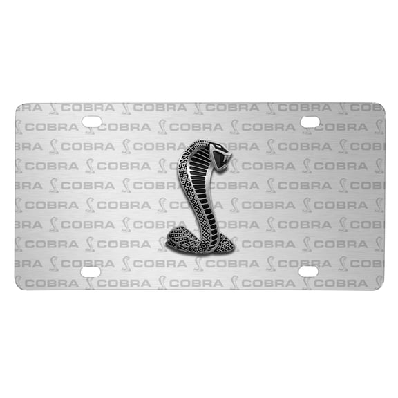 Ford Mustang Cobra 3D Logo on Logo Pattern Brushed Aluminum License Plate